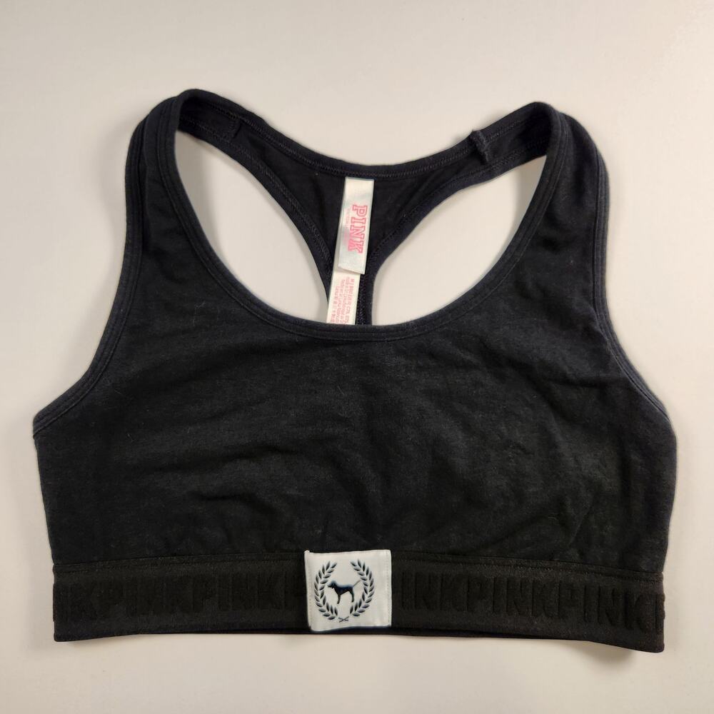 Victoria's Secret PINK Black Stretch Cotton Racerback Sports Bra - Medium